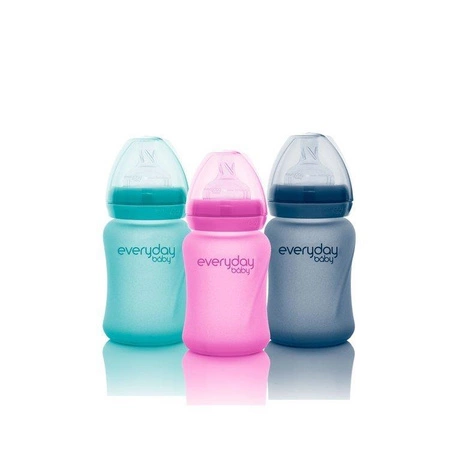 Szklana butelka ze smoczkiem S reagująca na temperaturę, 150 ml, wiśniowa, Everyday Baby