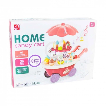 WOOPIE Sklep Food Truck Cukiernia Wózek Stoisko z Lodami Słodyczami Dźwięk Światło + 36 Akc