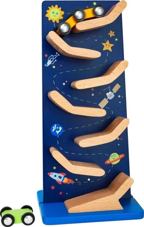 Drewniana zjeżdżalnia z autami W kosmosie 11446-Small Foot Design, samochodziki dla dzieci