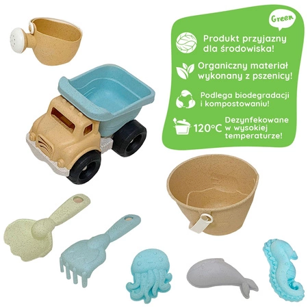 WOOPIE GREEN Zestaw do Piasku Wiaderko Wywrotka 8 el. BIODEGRADOWALNY ORGANICZNY MATERIAŁ