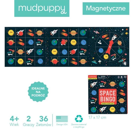 Mudpuppy Podróżna magnetyczna gra planszowa bingo W kosmosie 4+