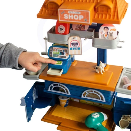 WOOPIE Domek 2w1 Sklep Zoologiczny + Salon Urody Weterynarz 33 el.