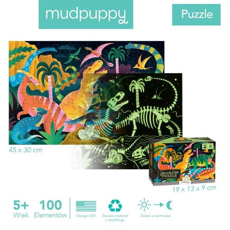 Mudpuppy Puzzle świecące w ciemności Park dinozaurów 100 elementów 5+