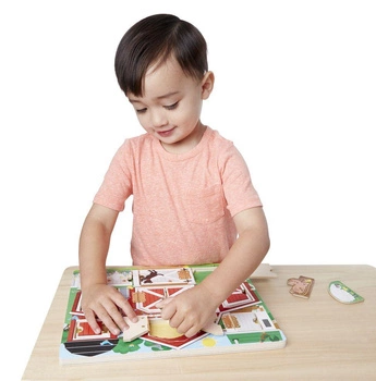 Drewniana tablica motoryczna Farma 14592-Melissa & Doug, zabawki rozwijające umiejętności manipulacyjne