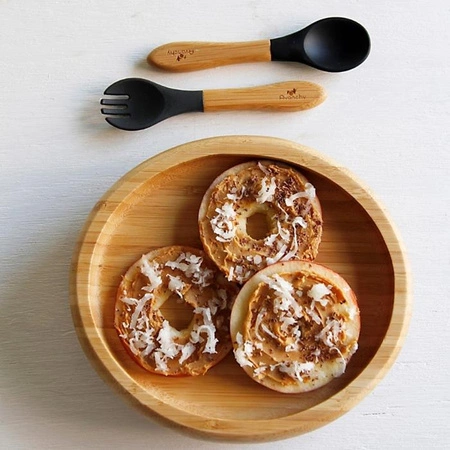 Avanchy Classic Bambusowy Talerz z Przyssawką i Łyżeczką Green