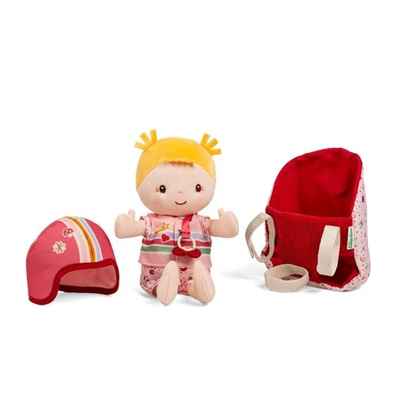 Lilliputiens Lalka dzidziuś w foteliku rowerowym z komforterem i kaskiem Lena 18 m+