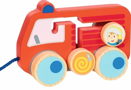 Samochód drewniany Straż Pożarna Goki 54856 zabawka na sznurku