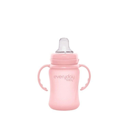 Szklana butelka z ustnikiem niekapkiem i rączkami, 150 ml, różowa, Everyday Baby