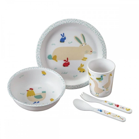 Zestaw naczyń i sztućców dla dziecka, 5 el., Farma | Maison Petit Jour®