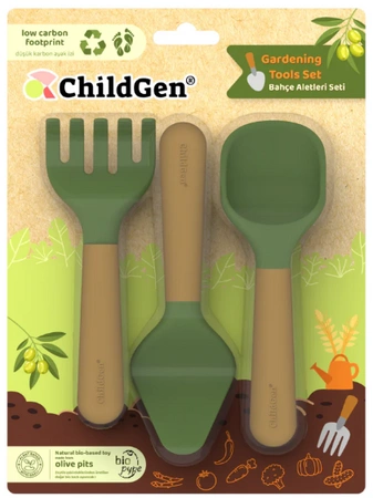 ChildGen, Zestaw zabawkowych narzędzi ogrodowych do ćwiczenia motoryki małej, grabki, szpadel, łopatka, bio plastik
