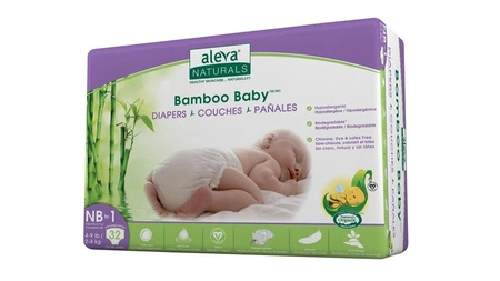 Aleva Naturals Bambusowe Pieluchy Rozmiar 1 (2-4kg) 32szt.