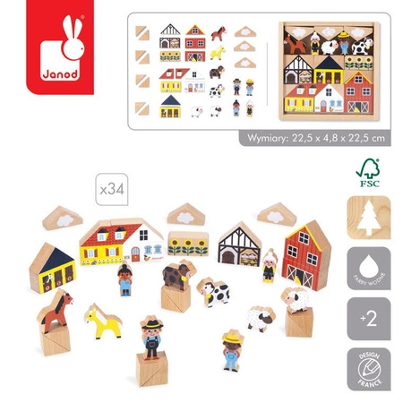 Janod Zestaw klocków i figurek 34 el. Wieś Cross Road 2+