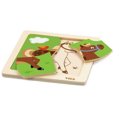 VIGA Poręczne Drewniane Puzzle Konik