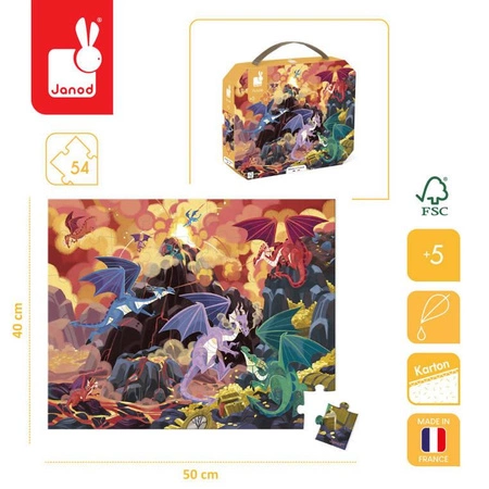 Puzzle w walizce Ogniste smoki 54 elementy 5+ Made in France, Janod