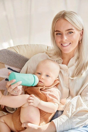 Szklana butelka ze smoczkiem M, 240 ml, miętowa, Everyday Baby