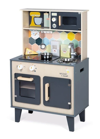 Duża drewniana kuchnia z dźwiękiem, światłem LED i 6 akcesoriami Mozaika 3-8 lat, Janod