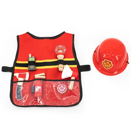 VIGA Zestaw Małego Strażaka Kamizelka + Drewniane akcesoria 8 el.