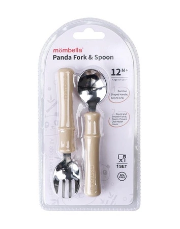 Mombella Metalowe Sztućce dla Dzieci Panda Light Brown