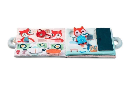 LILLIPUTIENS Miękka książeczka aktywizująca z mini - przytulanką „Dzień dobry, mały lisku” 18 m+