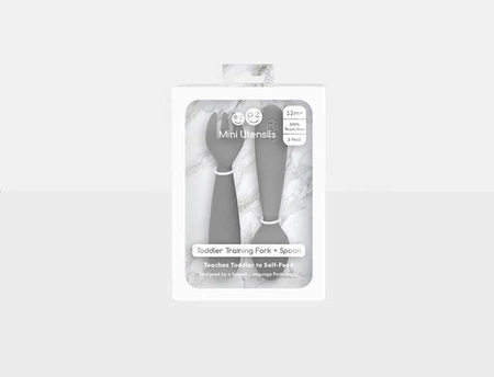 EZPZ Komplet silikonowych sztućców Mini Utensils szary