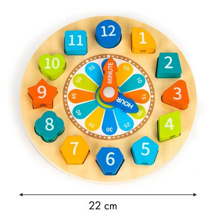 Drewniany zegar sorter edukacyjny 3w1 świecący