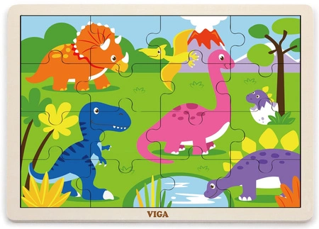 VIGA Drewniane Puzzle Dinozaury 16 elementów