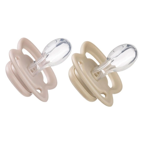 Smoczek dla niemowlaka 2 szt.– symetryczny smoczek silikonowy 6 mies.+ róż/latte, b.box