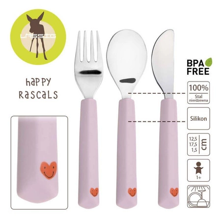 Lassig Sztućce ze stali nierdzewnej 3 el. Happy Rascals Heart lavender