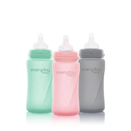 Szklana butelka ze smoczkiem M, 240 ml, miętowa, Everyday Baby
