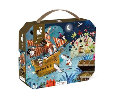 Puzzle w walizce Wyprawa po skarb 36 elementów 4+ Made in France, Janod
