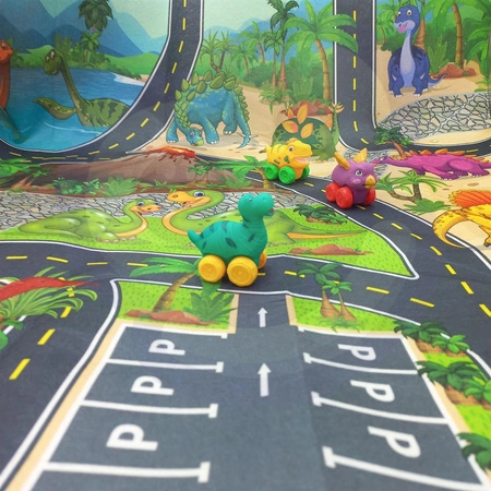 WOOPIE Mata Droga dla Samochodzików Zestaw Dinozaury Auta + Znaki Drogowe