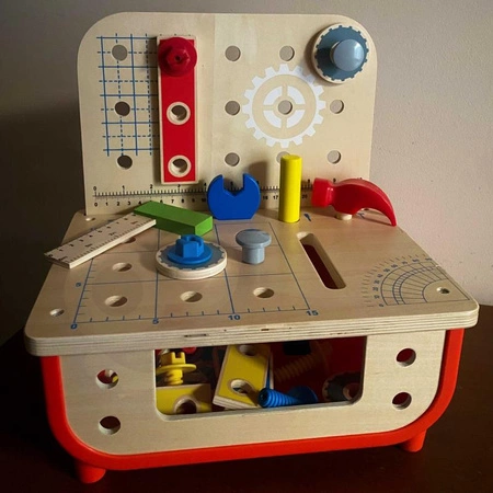 TOOKY TOY Drewniany Warsztat Stół Blat z Narzędziami 31 el.