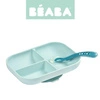 Beaba Komplet naczyń z silikonu trójdzielny talerz z przyssawką + łyżeczka Blue