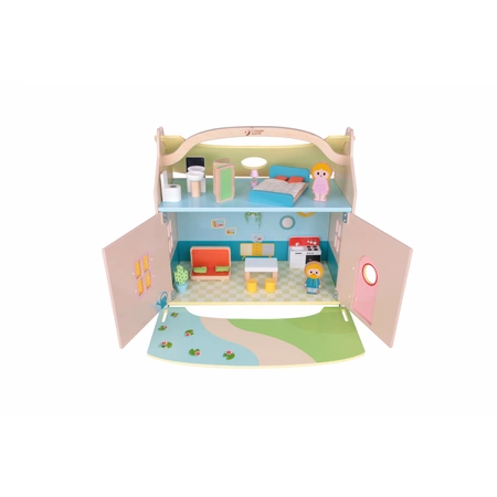 CLASSIC WORLD Nowoczesny Drewniany Domek Dla Lalek 21 Elementów