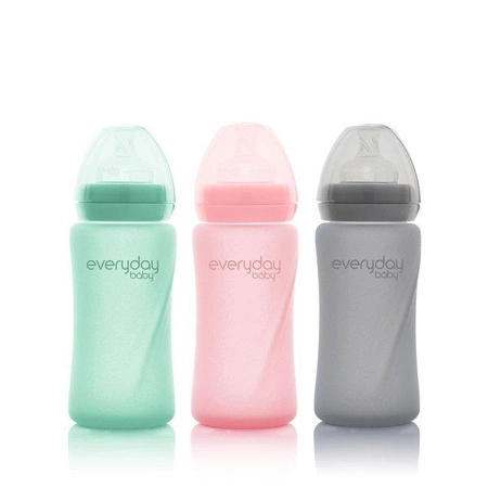 Szklana butelka ze smoczkiem M, 240 ml, miętowa, Everyday Baby