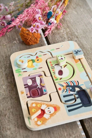 LILLIPUTIENS Drewniana tablica labirynt sensoryczny Farma 18 m+