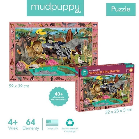 Mudpuppy Puzzle obserwacyjne Afrykańskie safari 64 elementy 4+