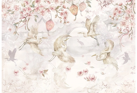 JAPOŃSKI OGRÓD - Tapeta W Kwiaty I Czaple Malumi