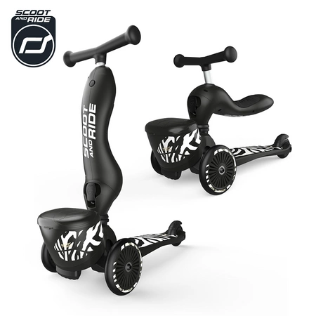 SCOOTANDRIDE Highwaykick 1 Lifestyle 2w1 Jeździk i hulajnoga z zamykanym schowkiem 1-5 lat Zebra