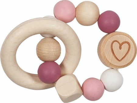 Pierścień dotykowy grzechotka różowe Serduszko 65244-Goki Baby, drewniane zabawki dla niemowlaków