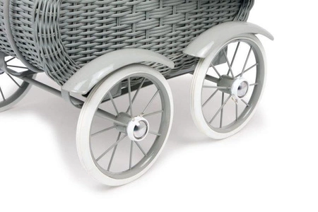 Wiklinowy wózek dla lalek szary