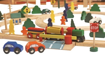 Zestaw kolejkowy Maxi 120 elementów - kolejka drewniana