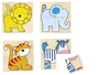 Memo dla dzieci oraz układanka drewniana 4-elementowa, 5 obrazków, Zwierzęta, 56714-Goki, zabawki drewniane