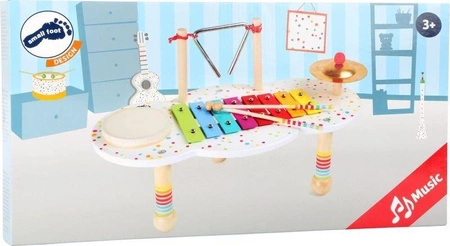 Stolik i instrumenty muzyczne dla dzieci z drewna Tęczowa rytmika 10385-Small Foot Design, zabawki z dźwiękiem