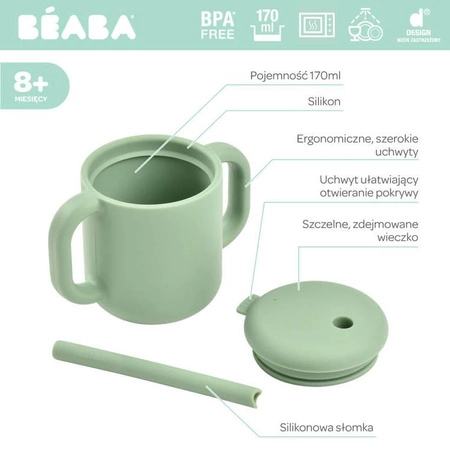 Beaba Silikonowy kubek ze słomką 170 ml Sage green