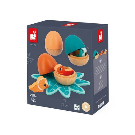Drewniane jajka - niespodzianki Dinozaury 3 sztuki 18m+, Janod