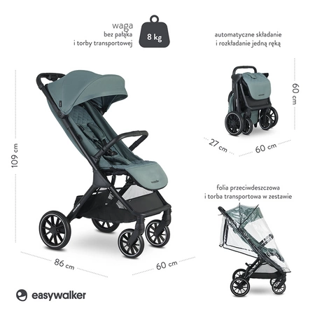 Easywalker Jackey XL Przestronny, samoskładający się wózek spacerowy z kołami XL Forest Green