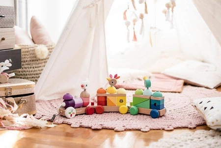 Pociąg z klockami i zwierzątkami do ciągnięcia, JANOD