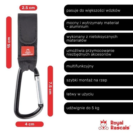 Karabińczyk do wózka, zestaw 2 szt., czarny, Royal Rascals