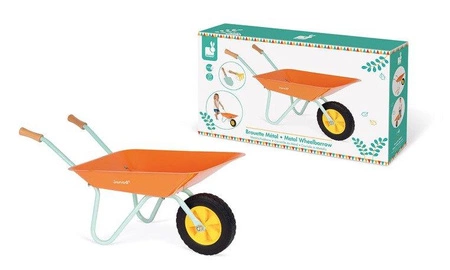 Mały ogrodnik Zestaw narzędzi ogrodowych z pomarańczową taczką, Janod